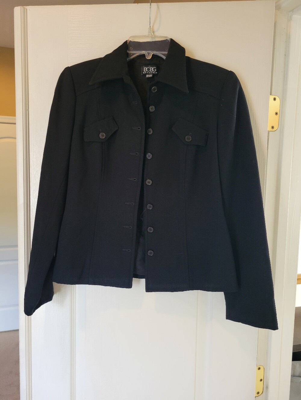 BCBG Max Azria Black Button Front Blazer Jacket Womens Size 4 Y2K Utility Goth